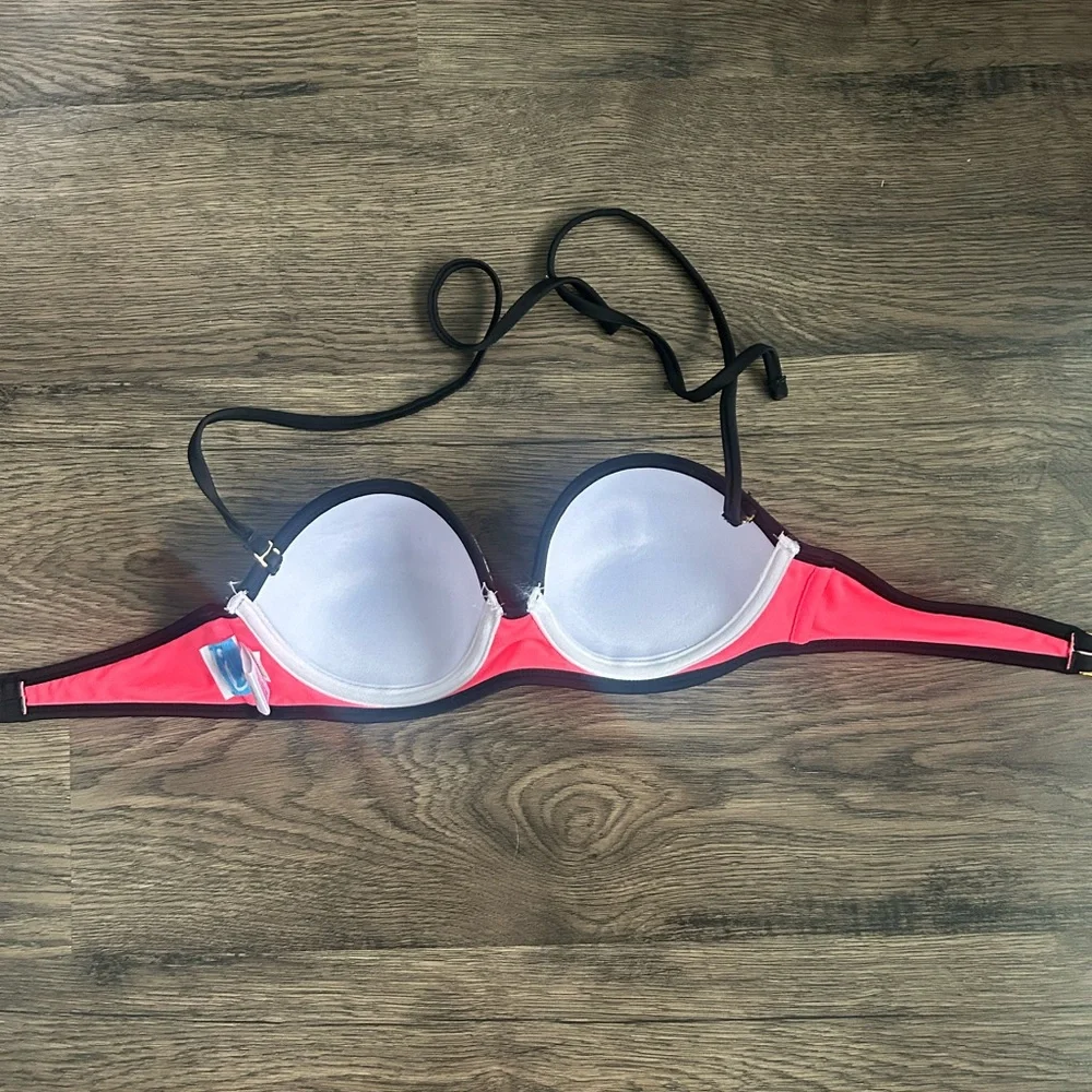 California Waves bikini push up padded bandeau swimsuit bikini top black pink S - Picture 2 of 4